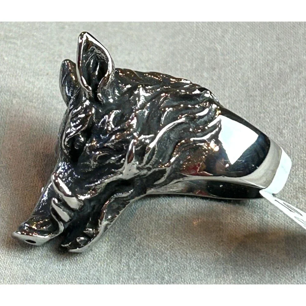 Men's Wild Boar Head Ring Bold Statement Jewelry Size 10